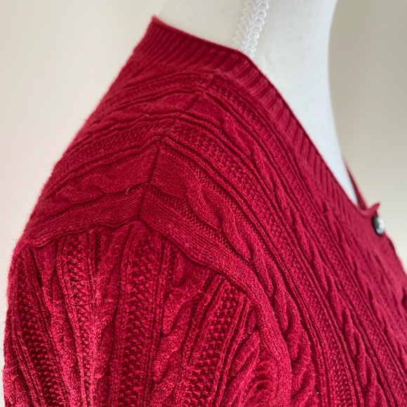 Eddie Bauer Womens Red Cable Knit Button Up Crew Neck Sweater. Sz-M - Picture 5 of 16